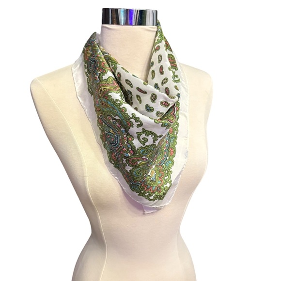 unbranded Accessories - 5 for $40 Vintage White Green Paisley Square Scarf